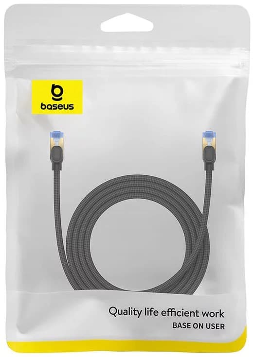 PATCH CORD UTP Baseus Cat7, fire din cupru, round cable, viteza maxima 10 Gbps, PVC, 2m, negru "B0013320B111-03" - 6932172646592 — miniatură