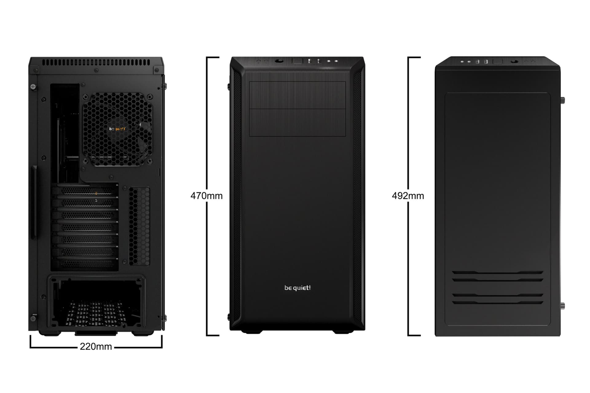 CARCASA be quiet! "PURE BASE 600", Middle Tower, ATX, fara sursa, 2xfan, USB 3.2 gen 1 x 2, audio+mic, PSU shroud, 7 sloturi expansiune, iluminare, argintiu, "BGW21" — miniatură