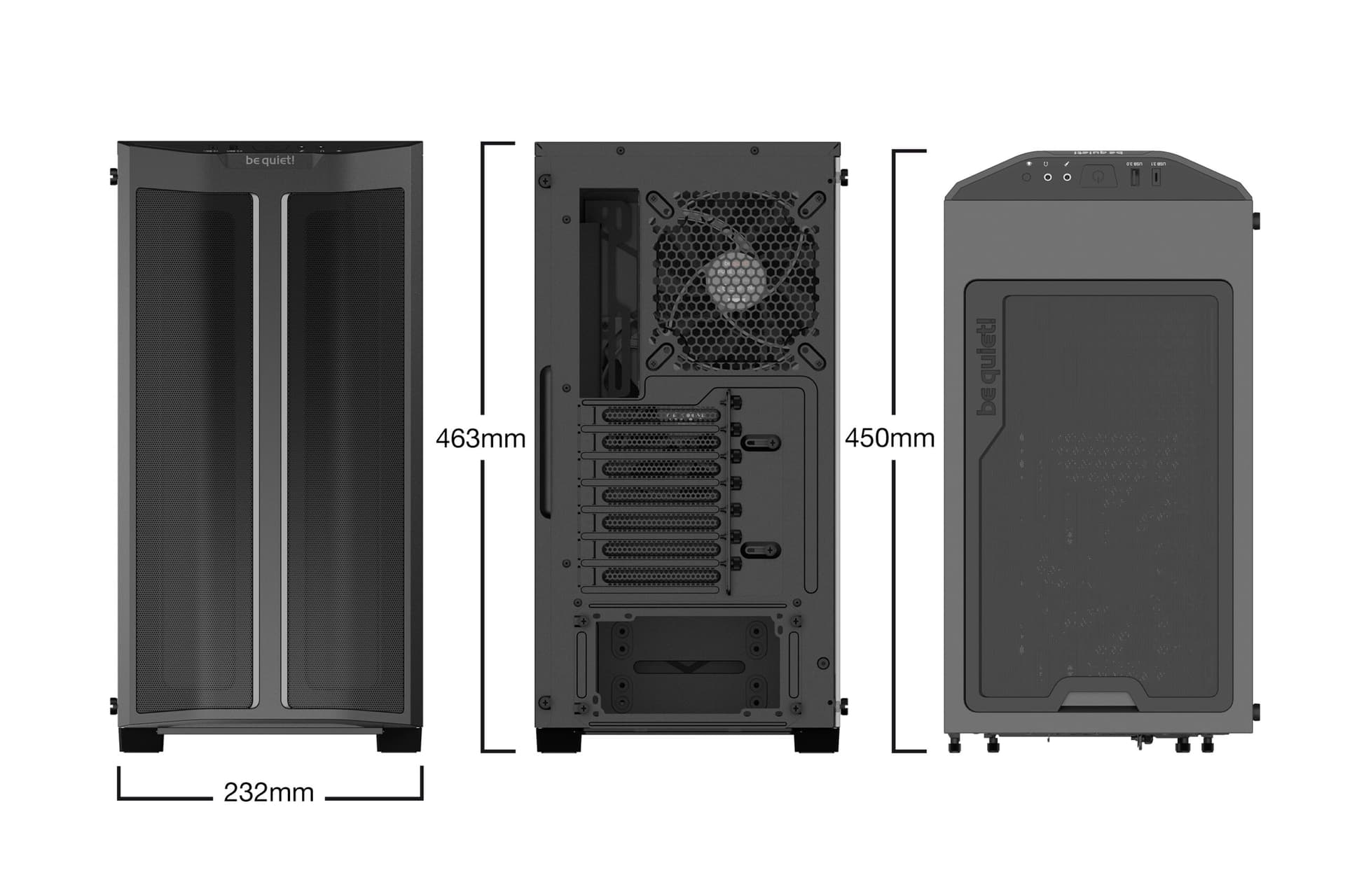 CARCASA be quiet! "PURE BASE 500DX", Middle Tower, ATX, fara sursa, 3xfan, USB 3.2 gen 1 x 1, USB Type-C x 1, audio+mic, PSU shroud, 7 sloturi expansiune,ARGB, negru, "BGW37" — miniatură