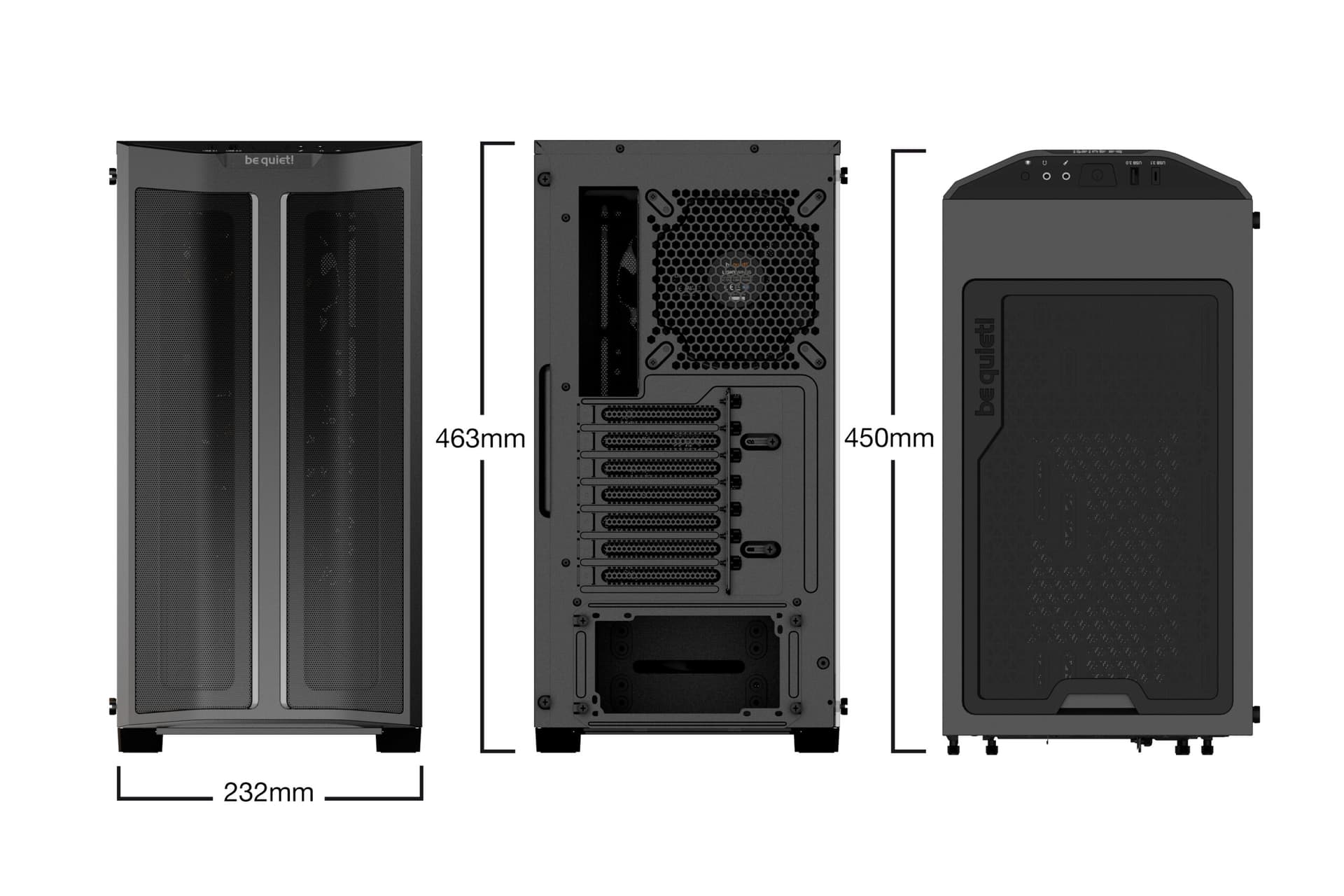 CARCASA be quiet! "PURE BASE 500 FX Black", Middle Tower, ATX, fara sursa,4xfan, USB 3.2 gen 1 x 1,USB Type-C x 1,audio+mic,PSU shroud, 7 sloturi expansiune,ARGB,negru, "BGW43" — miniatură