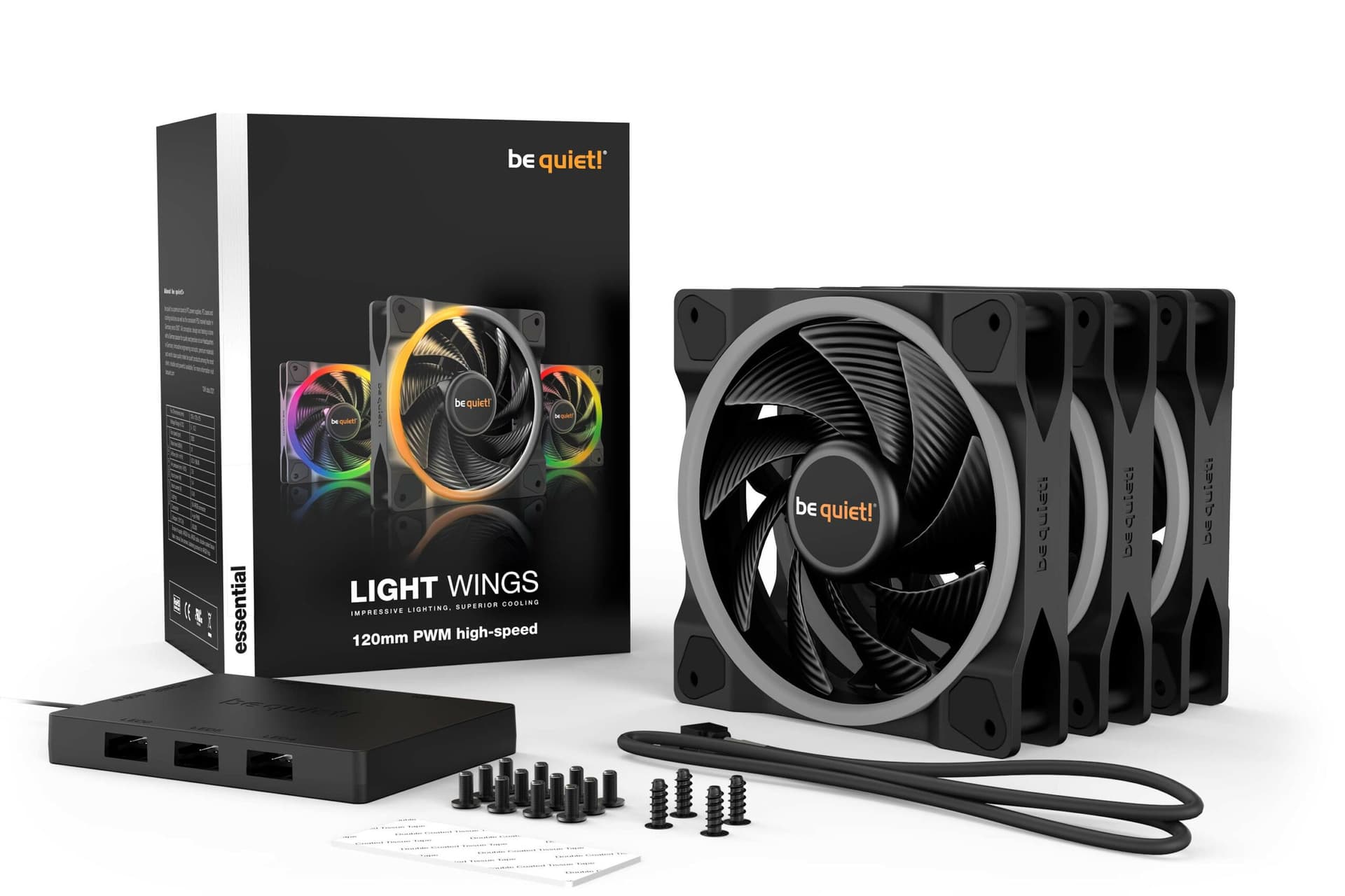 Set 3 ventilatoare be quiet! "LIGHT WINGS"120mm 2500 rpm, Rifle bearing, 4-pin PWM, ARGB LED, "BL077" — miniatură