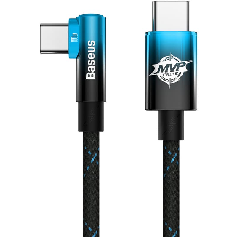 CABLU alimentare si date Baseus MVP 2,Fast Charging Data Cable pt. smartphone,USB Type-C la USB Type-C 100W,unghi 90 grade,brodat,2m, negru+albastru "CAVP000721"-6932172612481