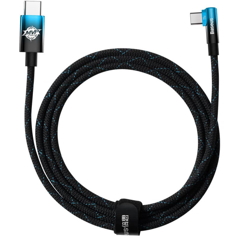 CABLU alimentare si date Baseus MVP 2,Fast Charging Data Cable pt. smartphone,USB Type-C la USB Type-C 100W,unghi 90 grade,brodat,2m, negru+albastru "CAVP000721"-6932172612481 — miniatură