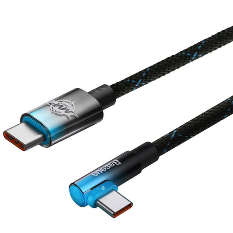 CABLU alimentare si date Baseus MVP 2,Fast Charging Data Cable pt. smartphone,USB Type-C la USB Type-C 100W,unghi 90 grade,brodat,2m, negru+albastru "CAVP000721"-6932172612481 — miniatură