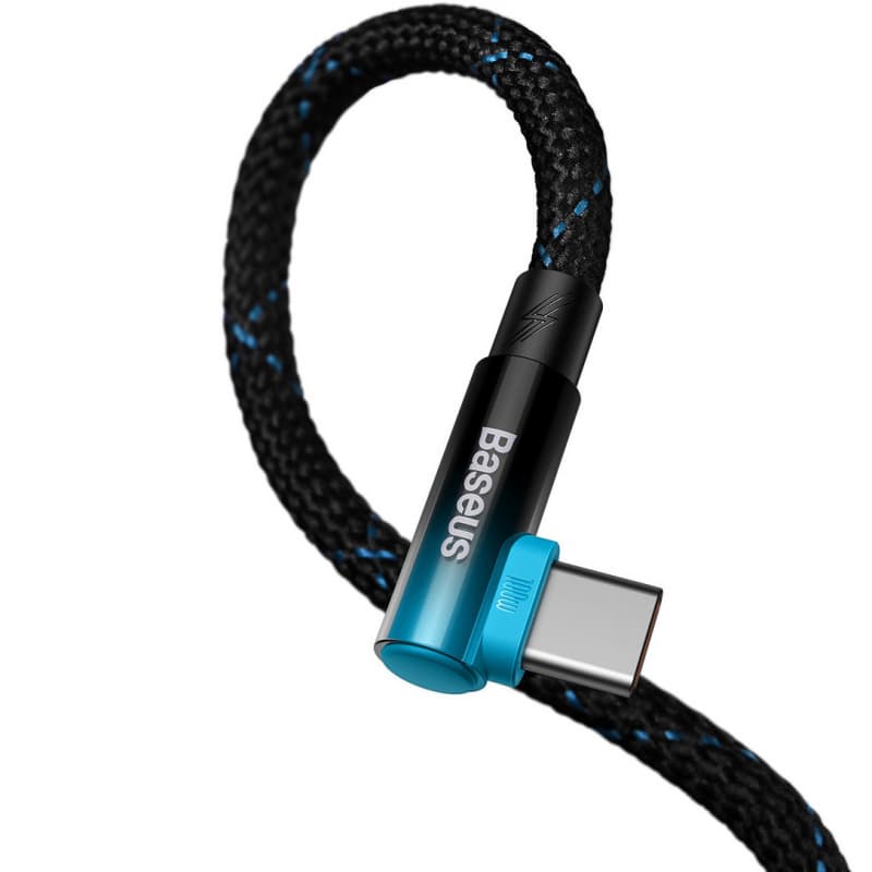 CABLU alimentare si date Baseus MVP 2,Fast Charging Data Cable pt. smartphone,USB Type-C la USB Type-C 100W,unghi 90 grade,brodat,2m, negru+albastru "CAVP000721"-6932172612481 — miniatură