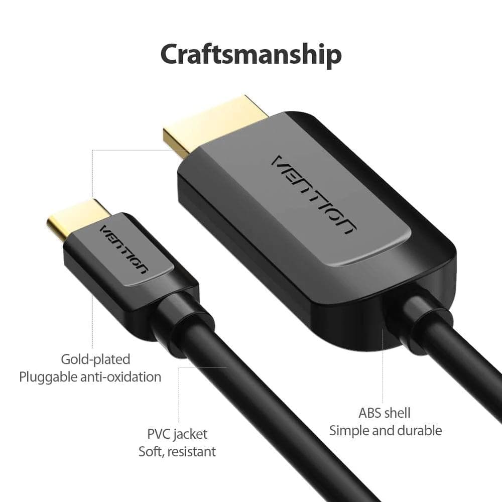Cablu video Vention, USB Type-C(T) la HDMI(T), 1.5m, rezolutie maxima 4K la 30Hz, conectori auriti, cupru, invelis PVC, negru, "CGUBG" - 6922794742062 — miniatură