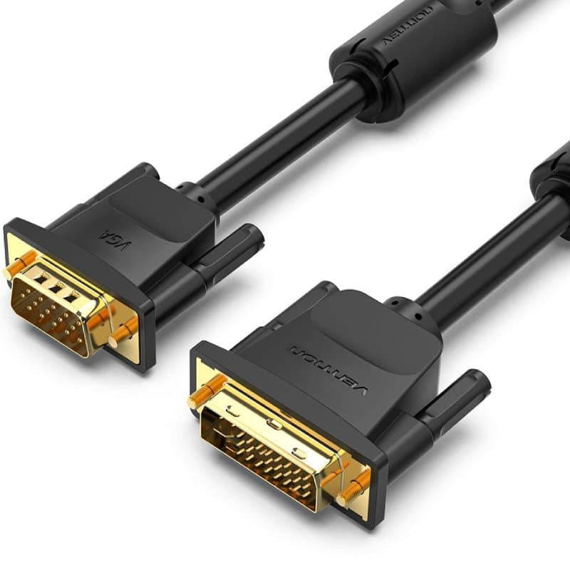 Cablu video Vention, DVI-I (T) dual link la VGA(T), 3m, rezolutie maxima 1080p la 60 Hz, conectori auriti, cupru, invelis PVC, negru, "EACBI" - 6922794732988