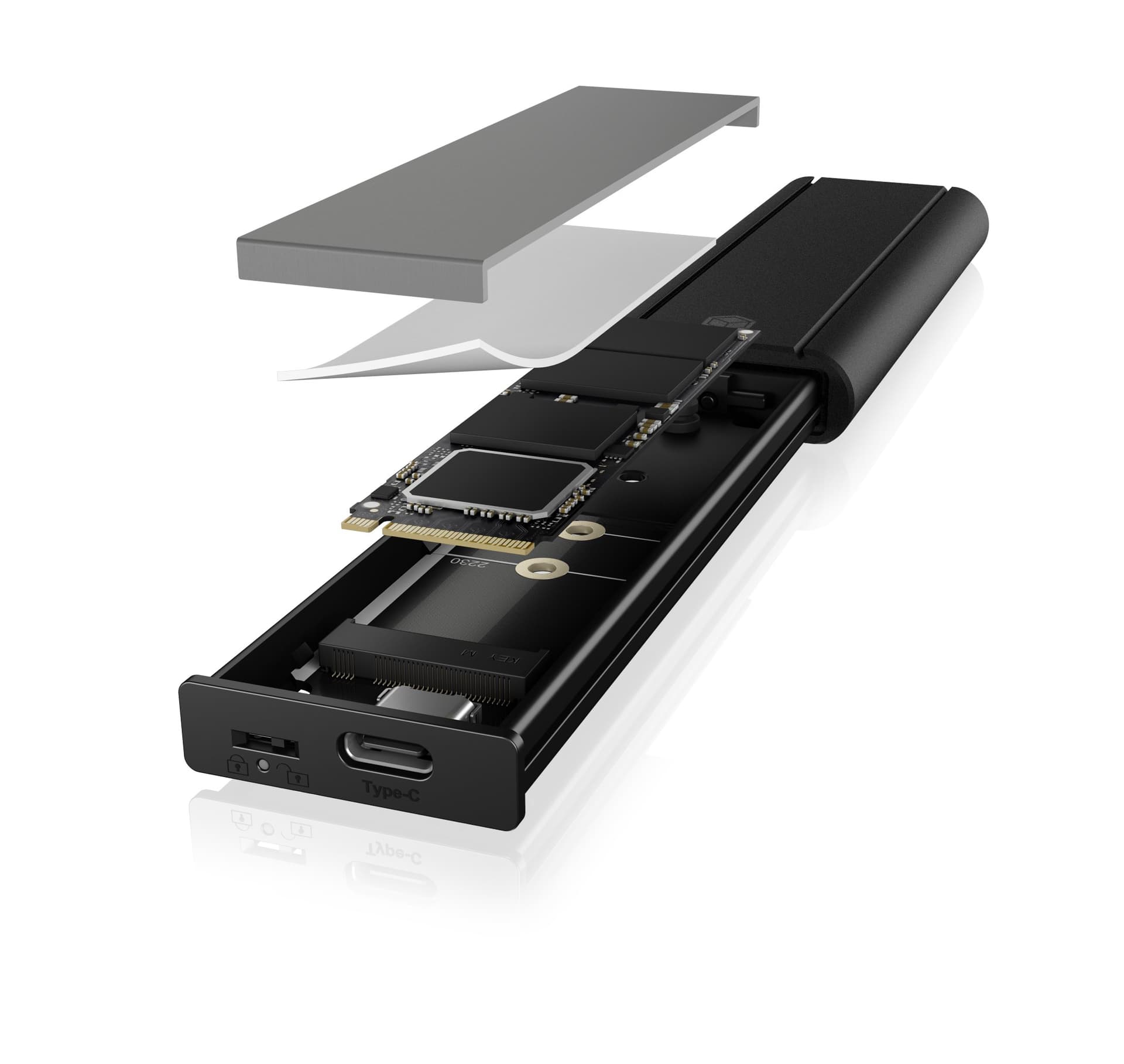 RACK extern Icy Box, pt. SSD, 1xM.2 SSD la USB 3.2 (Gen2) Type-C,pana la 10Gbit/s, 22x 30/42/60/80,aluminiu,radiator aluminiu+pad silicon, prot.scriere, negru, "IB-1807MT-C31" — miniatură