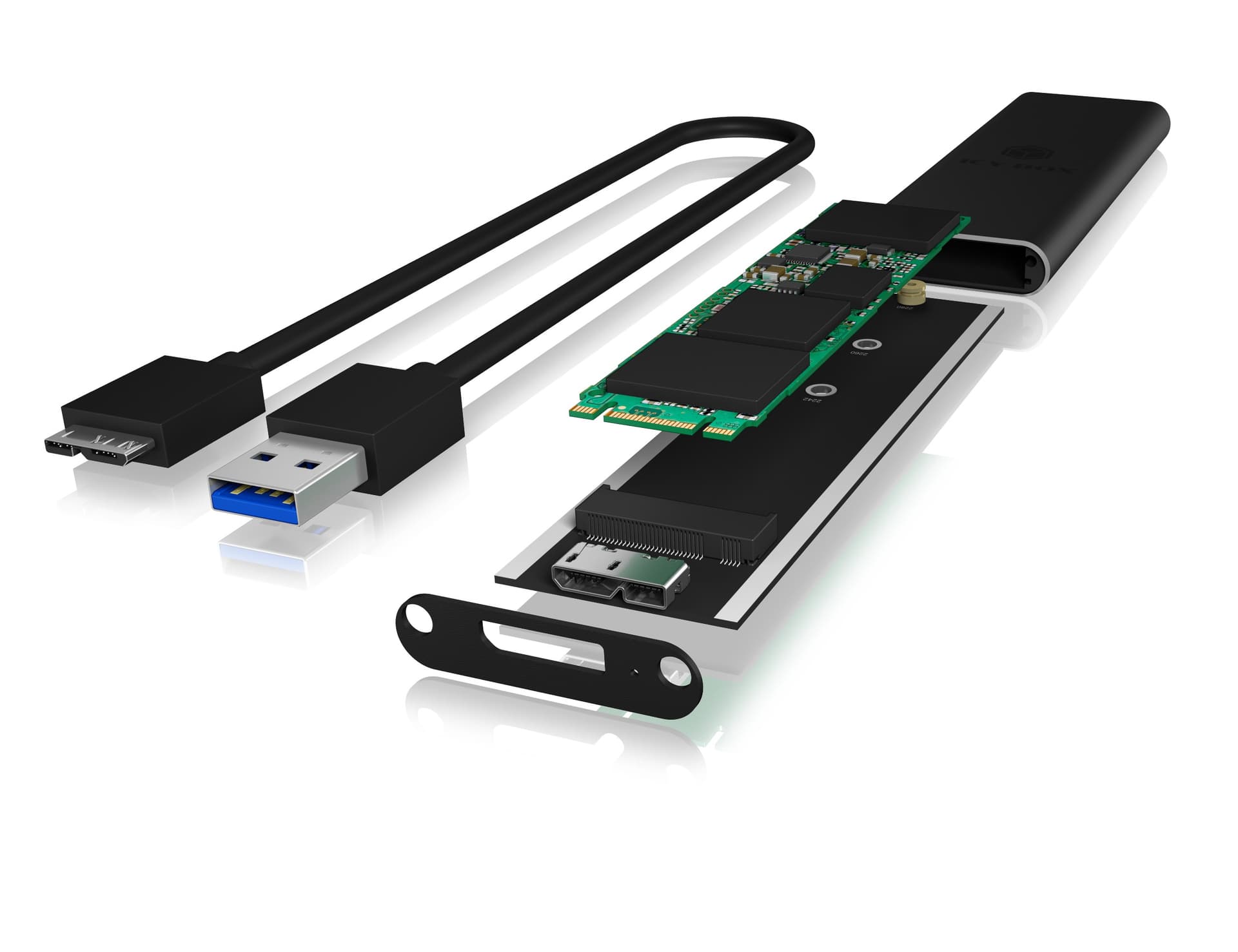 RACK extern Icy Box, pt. SSD, 1 x M.2 SSD la USB 3.0, 22x 42/ 60/ 80 mm, aluminiu, negru, "IB-183M2" — miniatură