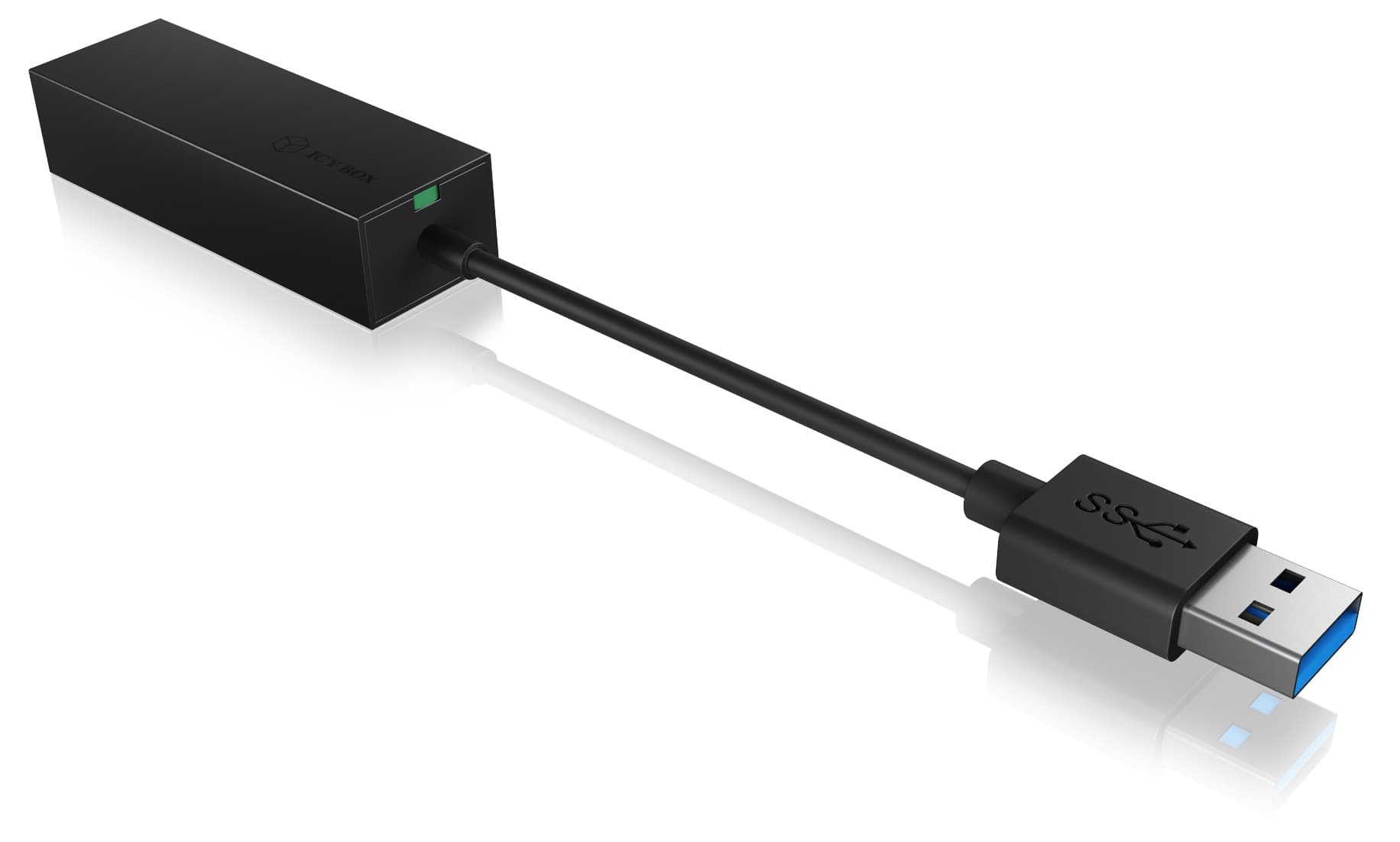 ADAPTOR RETEA Icy Box USB 3.2 (Gen 1) la Gigabit RJ-45, plastic, negru, "IB-AC501A" — miniatură