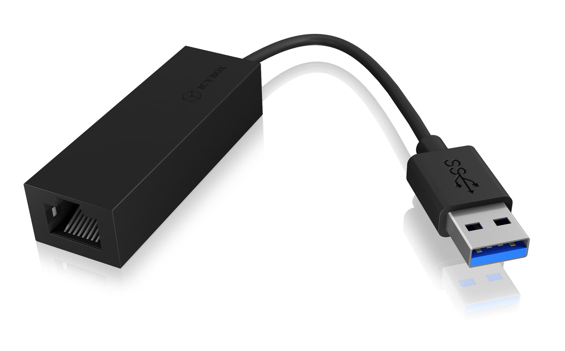 ADAPTOR RETEA Icy Box USB 3.2 (Gen 1) la Gigabit RJ-45, plastic, negru, "IB-AC501A" — miniatură