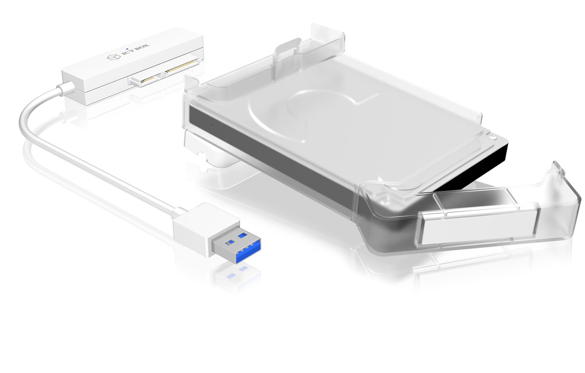 RACK HDD Icy Box SATA 2.5" la 1x USB 3.2 Gen 1, carcasa HDD, inclusa, plastic, alb, "IB-AC703-U3" — miniatură