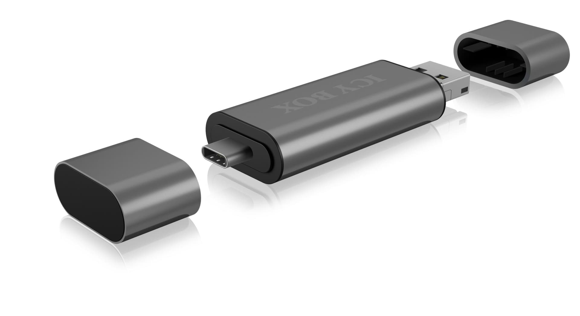 CARD Reader Icy Box interfata USB 2.0, citeste/scrie: SD, microSD, adaptor USB Type-C&Micro-B, "IB-CR200-C" — miniatură