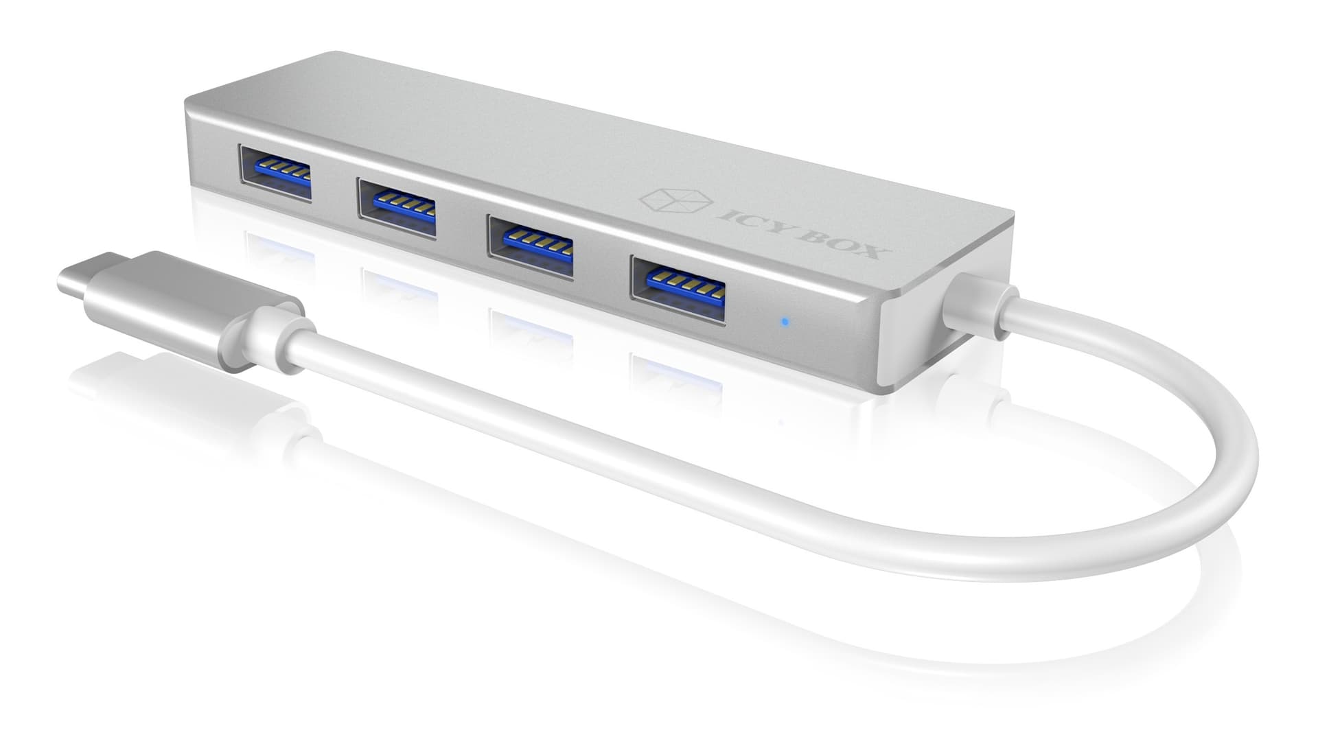 HUB extern Icy Box, porturi USB: USB 3.0 x 4, conectare prin USB Type-C, cablu 0.20m, aluminiu, alb, "IB-HUB1425-C3" — miniatură