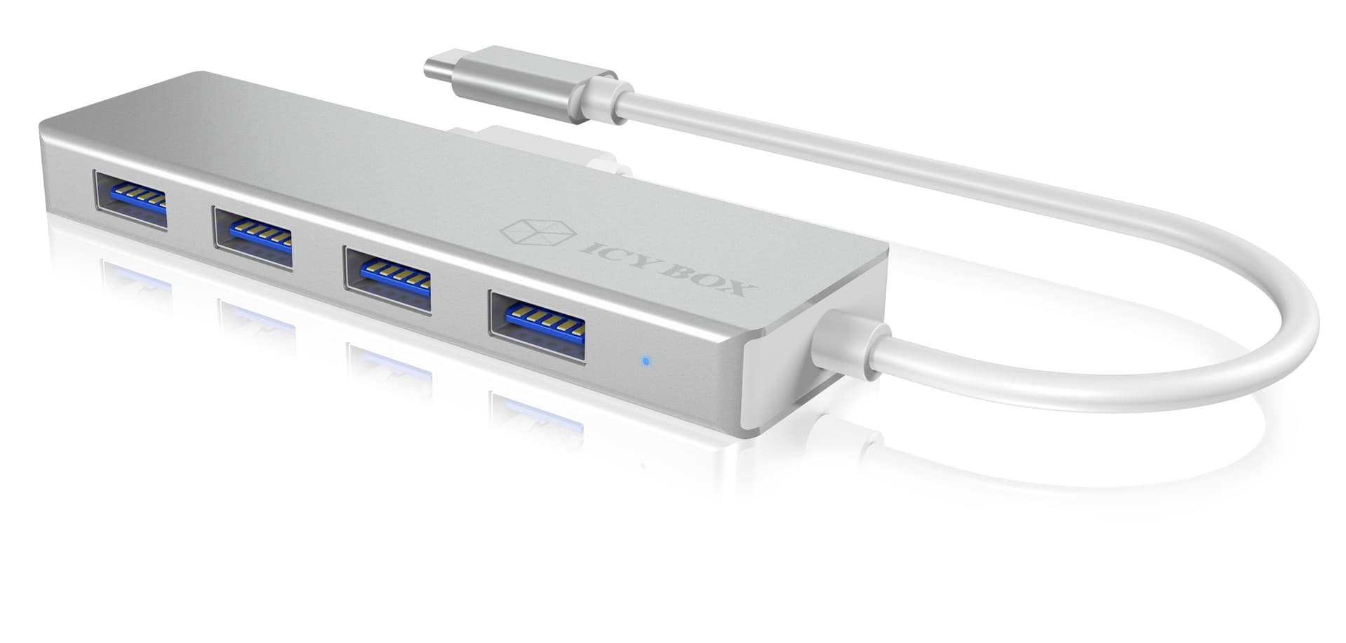 HUB extern Icy Box, porturi USB: USB 3.0 x 4, conectare prin USB Type-C, cablu 0.20m, aluminiu, alb, "IB-HUB1425-C3" — miniatură