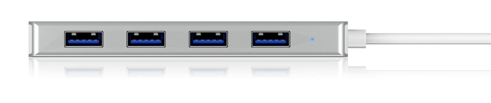 HUB extern Icy Box, porturi USB: USB 3.0 x 4, conectare prin USB Type-C, cablu 0.20m, aluminiu, alb, "IB-HUB1425-C3" — miniatură