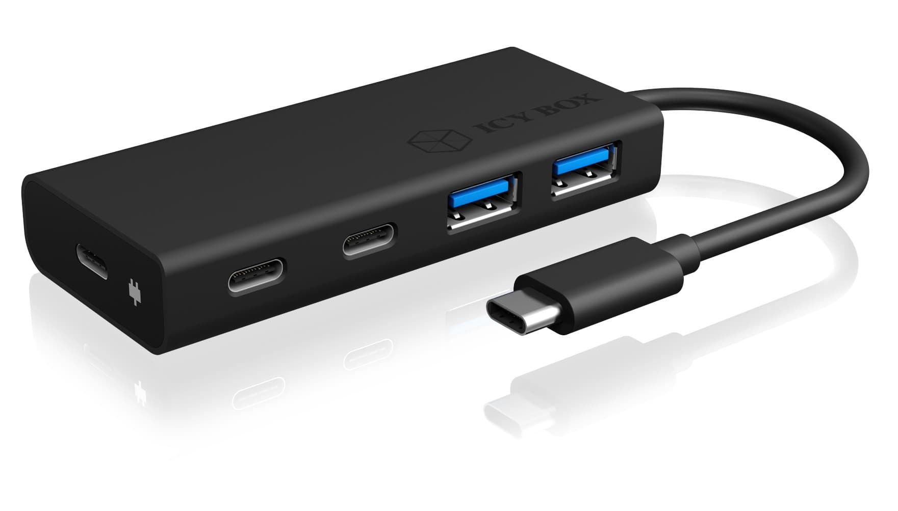 HUB extern Icy Box, porturi USB: USB 3.0 x 2, USB-C x 2, USB-C x 1 PD 60W, conectare prin USB Type-C, cablu 0.10m, aluminiu & plastic, negru, "IB-HUB1426-CPD"