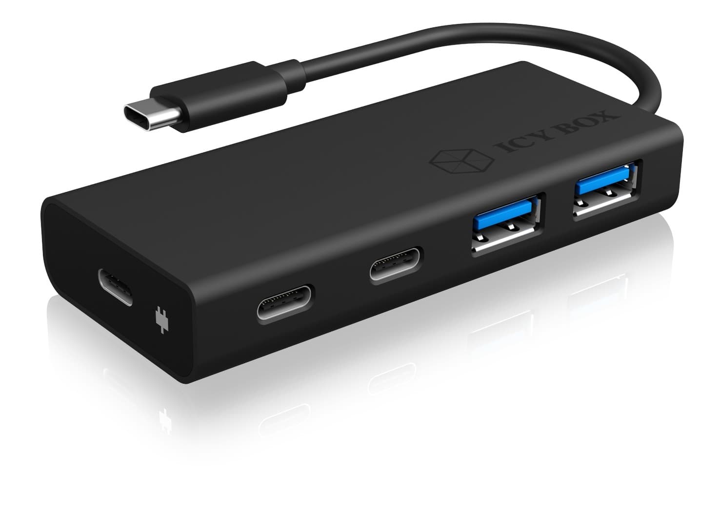 HUB extern Icy Box, porturi USB: USB 3.0 x 2, USB-C x 2, USB-C x 1 PD 60W, conectare prin USB Type-C, cablu 0.10m, aluminiu & plastic, negru, "IB-HUB1426-CPD" — miniatură