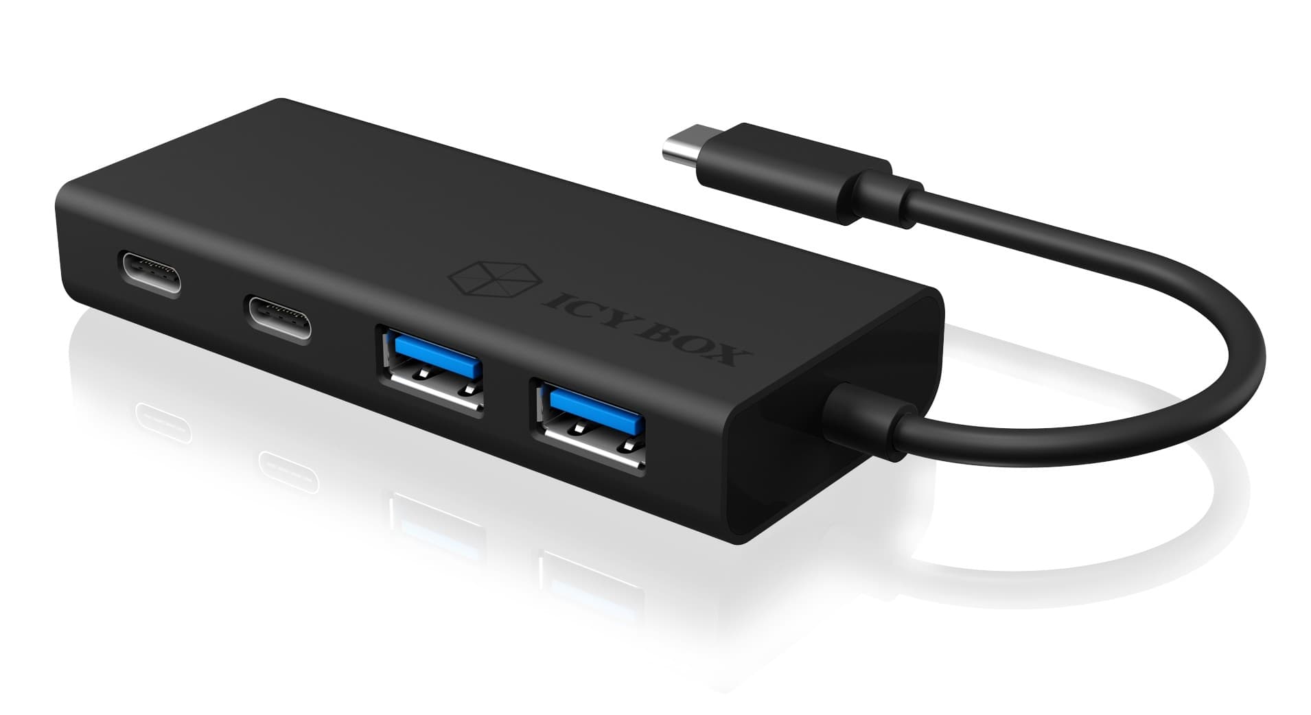 HUB extern Icy Box, porturi USB: USB 3.0 x 2, USB-C x 2, USB-C x 1 PD 60W, conectare prin USB Type-C, cablu 0.10m, aluminiu & plastic, negru, "IB-HUB1426-CPD" — miniatură