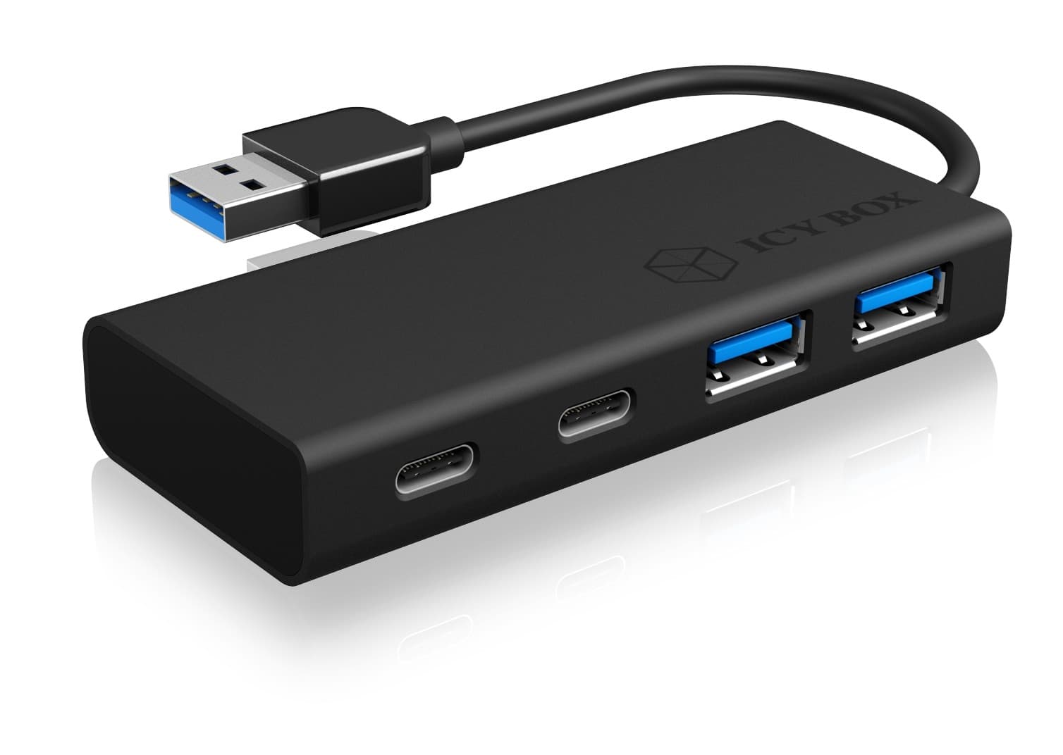 HUB extern Icy Box, porturi USB: USB 3.0 x 2, USB-C x 2, conectare prin USB, cablu 0.10m, plastic, negru, "IB-HUB1426-U3" — miniatură