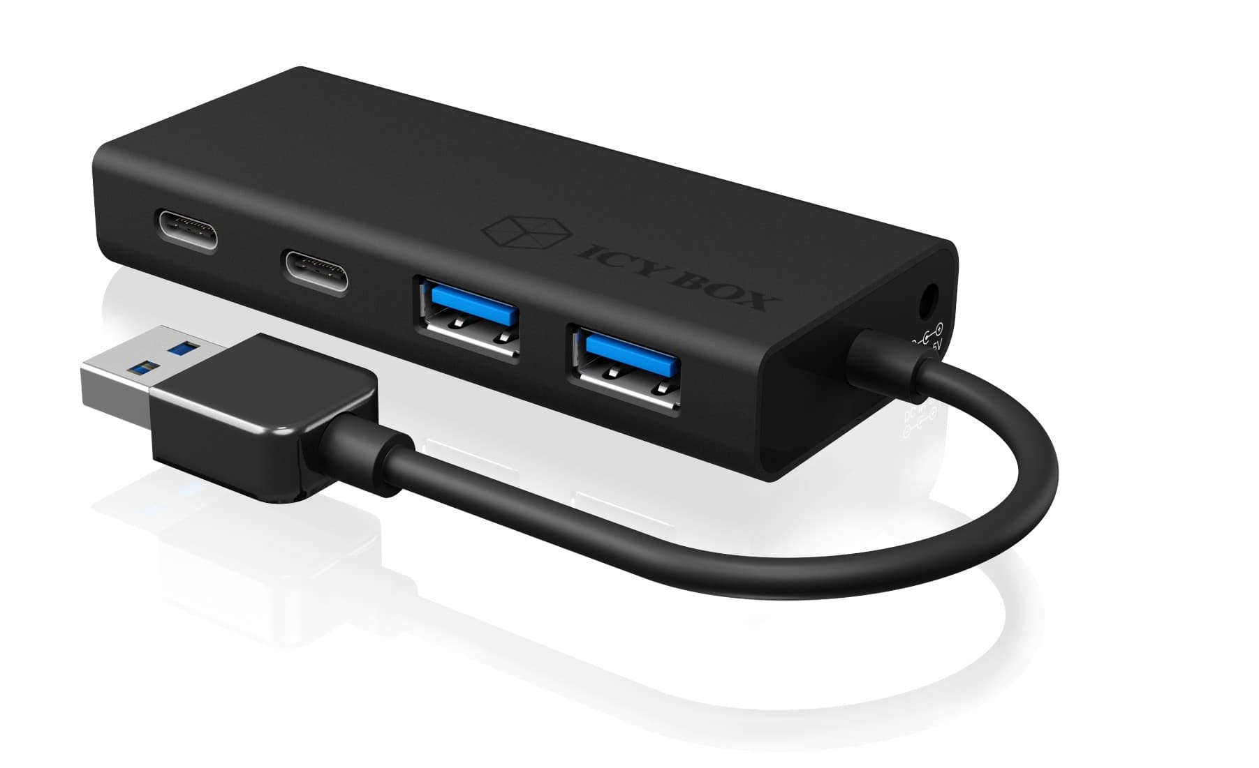 HUB extern Icy Box, porturi USB: USB 3.0 x 2, USB-C x 2, conectare prin USB, cablu 0.10m, plastic, negru, "IB-HUB1426-U3" — miniatură