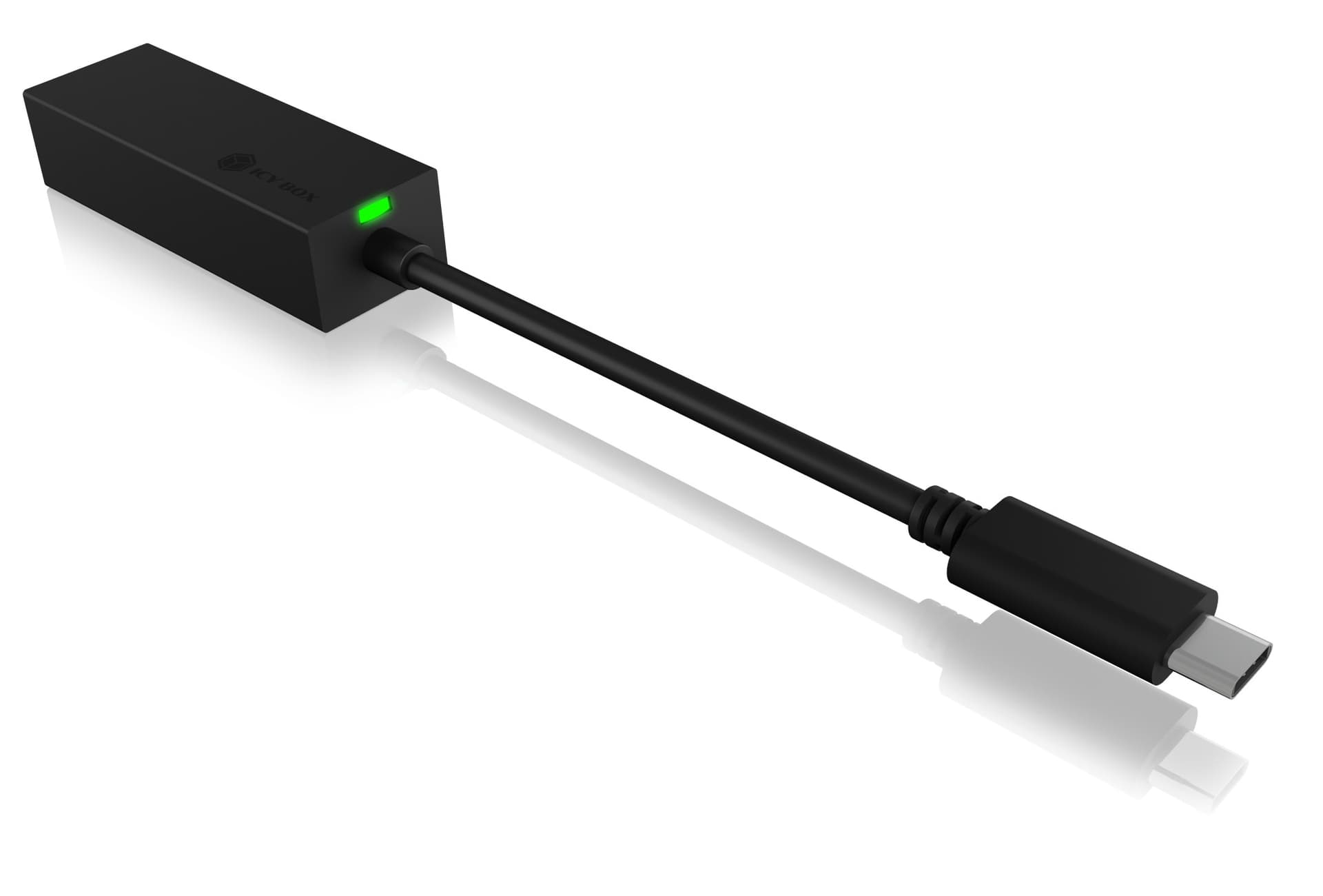 ADAPTOR RETEA Icy Box USB 3.0 Type-C la Interfata Ethernet Gigabit RJ-45, plastic, negru, "IB-LAN100-C3" — miniatură