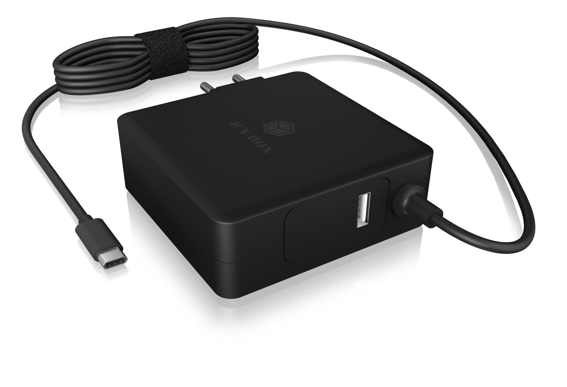 ALIMENTATOR retea 220V Icy Box, universal, 1 x USB-A QC 5V@2.4A, 1 x USB-C PD 90W 20V@4.5A, cablu USB-C 1.8m, negru, "IB-PS101-PD"