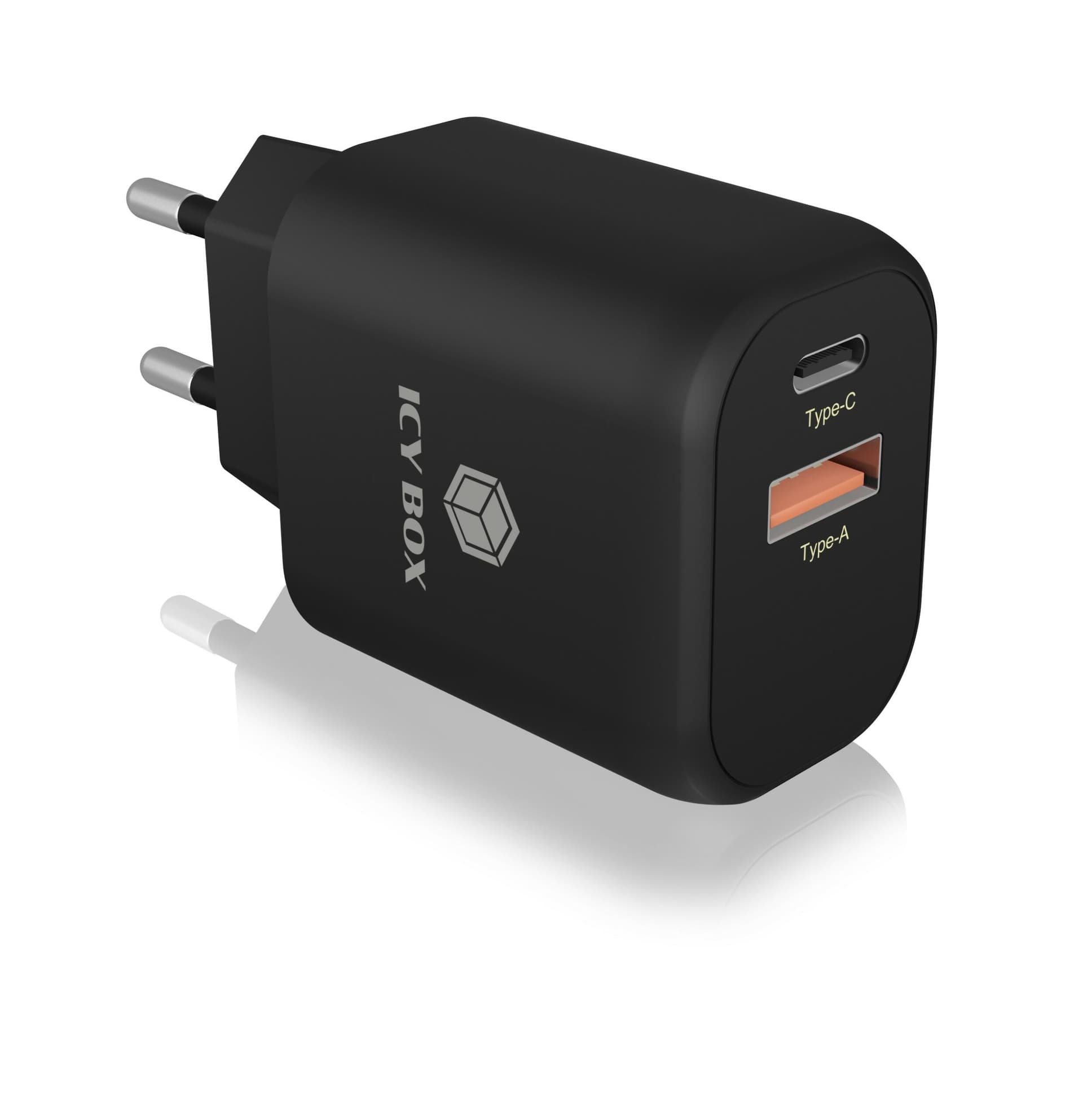 ALIMENTATOR retea 220V Icy Box, universal, 1 x USB-A QC, 1 x USB-C PD 20W, negru, "IB-PS102-PD" — miniatură