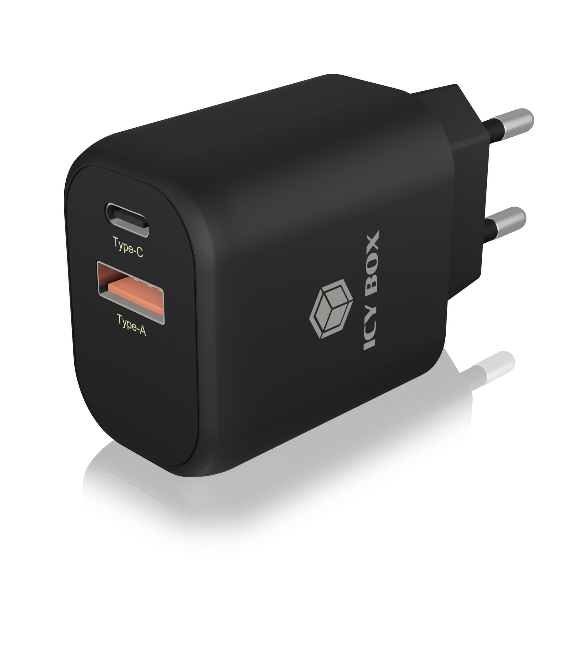 ALIMENTATOR retea 220V Icy Box, universal, 1 x USB-A QC, 1 x USB-C PD 20W, negru, "IB-PS102-PD" — miniatură