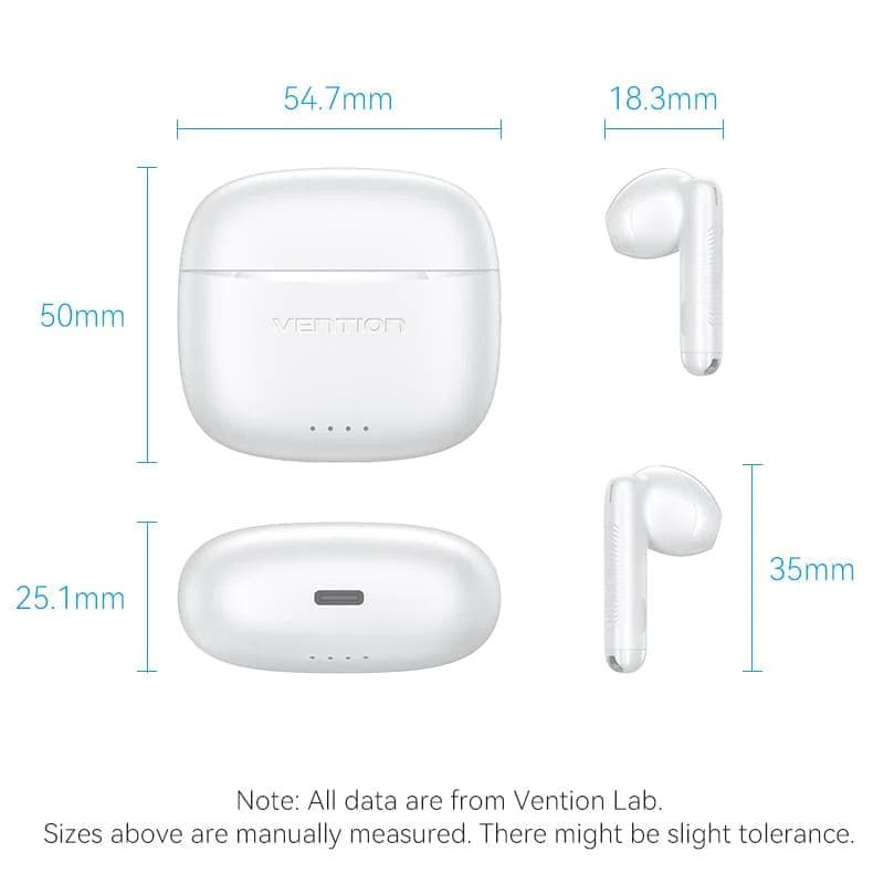Casti TWS Vention, wireless,tip butoni, smartphone,BT 5.3, mic pe casca,USB Type-C,acumulator charging case 300mAh,durata baterie pana la 30 ore,alb "NBHW0"-6922794774643 — miniatură