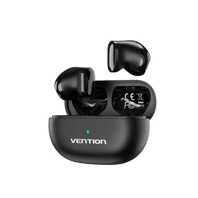 Casti TWS Vention, wireless, tip butoni, smartphone,BT 5.3, mic pe casca,USB-C, acumulator charging case 250mAh,pana la 20 ore,Low audio latency,negru "NBLB0"-6922794778641