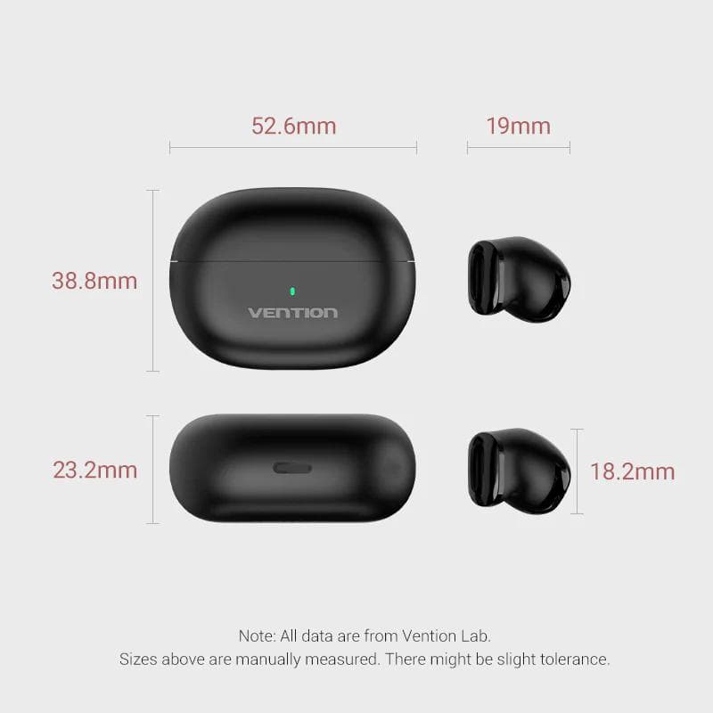 Casti TWS Vention, wireless, tip butoni, smartphone,BT 5.3, mic pe casca,USB-C, acumulator charging case 250mAh,pana la 20 ore,Low audio latency,negru "NBLB0"-6922794778641 — miniatură