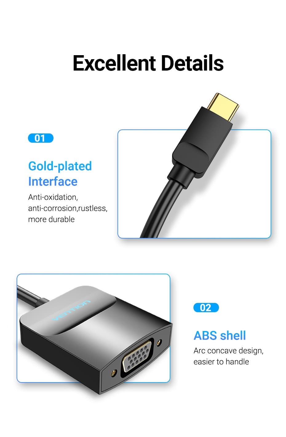 Convertor video Vention, USB Type-C(T) la VGA (M), 0.15m, rezolutie maxima 1080p la 60 Hz, conectori auriti, cupru, invelis PVC, negru, "TDDBB" - 6922794746114 — miniatură