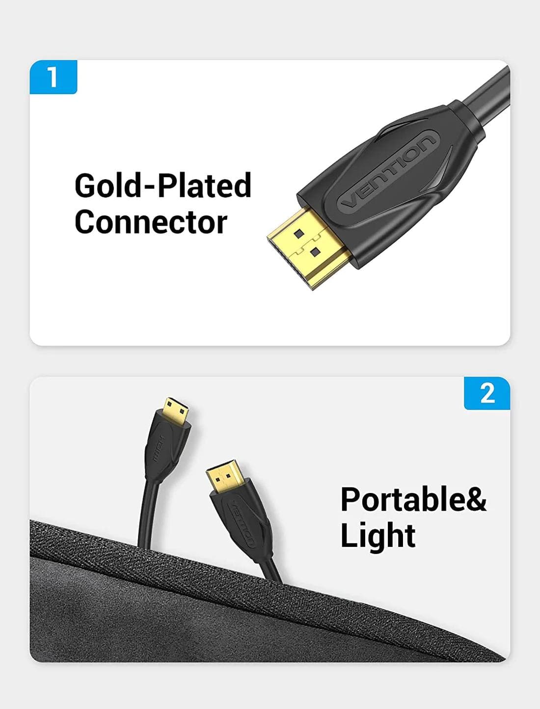 Cablu video Vention, HDMI(T) -miniHDMI(M), 1m, rezolutie maxima 4K la 30Hz, conectori auriti, cupru, dublu sens,invelis PVC, negru, "VAA-D02-B100" - 6922794721036 — miniatură