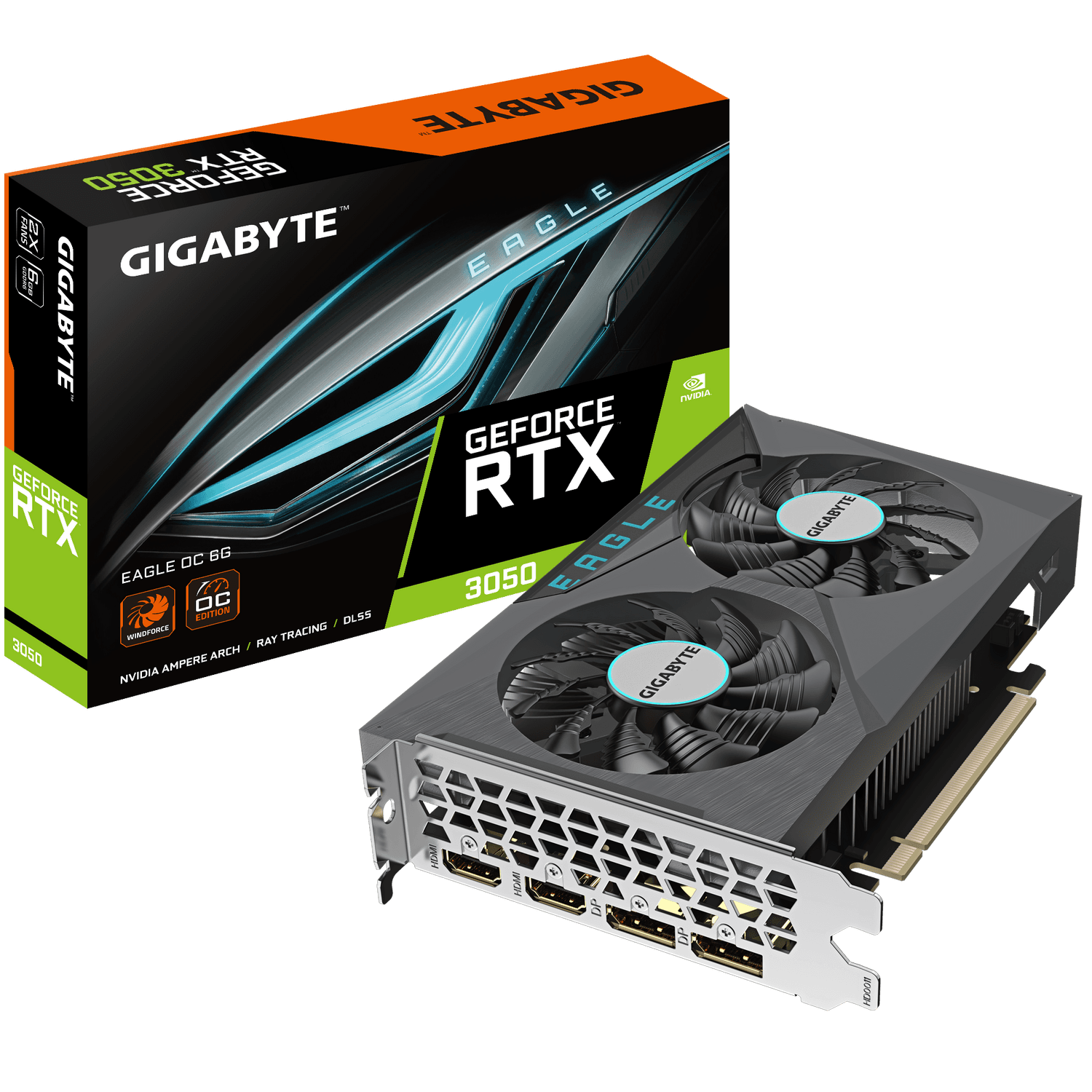 PLACI VIDEO Gigabyte RTX 3050 EAGLE OC 6GB |6 GB | GDDR6 | 96 bit | PCI-E 4.0 | 7680x4320 | Multi-view 4 |192x117x36 mm | ATX | Sursa recomandata: 300W | DPx2, HDMI 2.1 x2 "N3050EAGLE OC-6GD" — miniatură