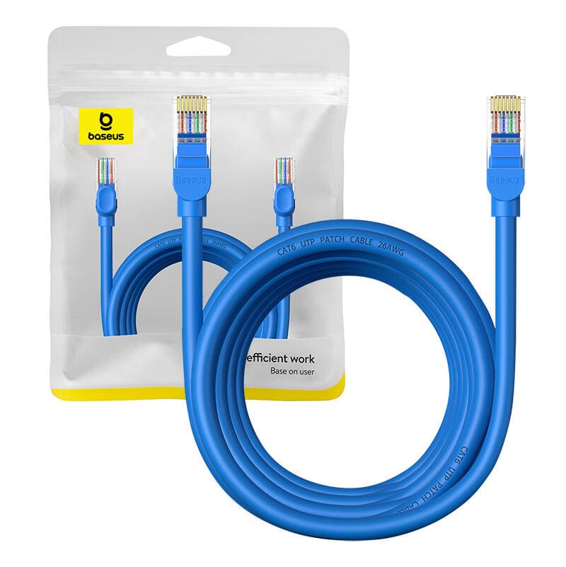PATCH CORD UTP Baseus Cat6, fire din cupru, round cable, viteza maxima 1 Gbps, PVC, 5m, albastru "B00133204311-04" - 6932172637118 — miniatură