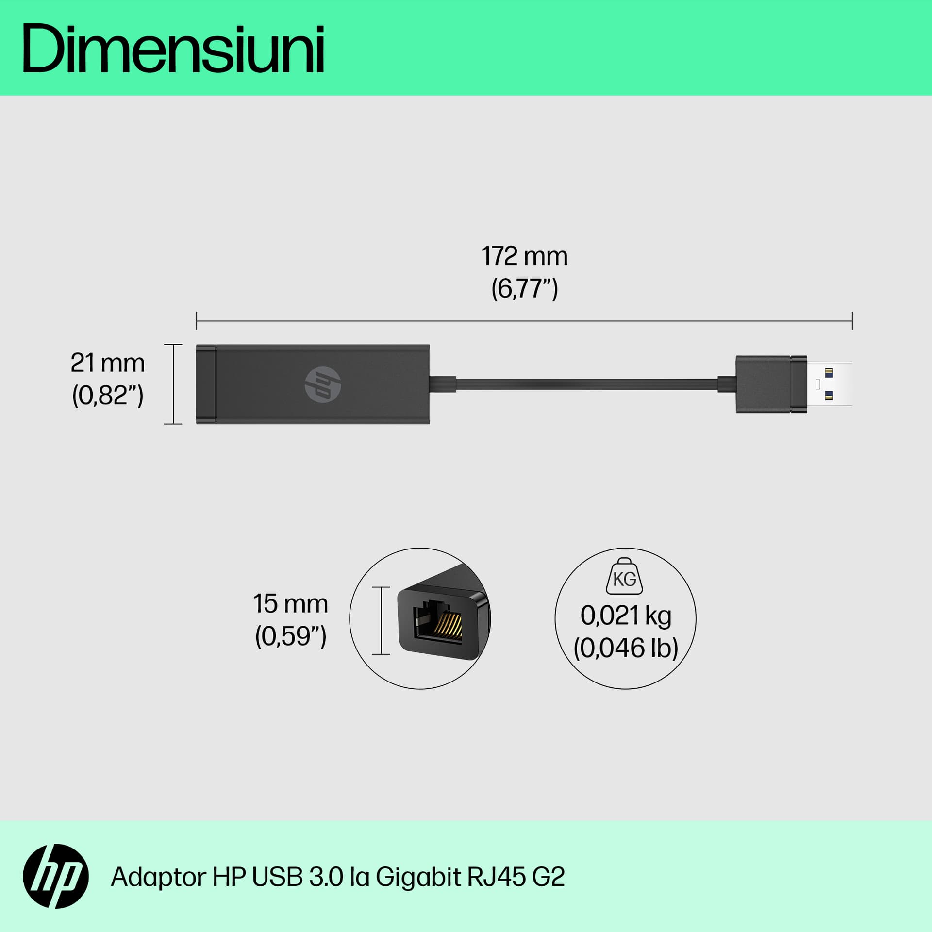 HP USB 3.0 to Gig RJ45 Adapter G2 "4Z7Z7AA" — miniatură