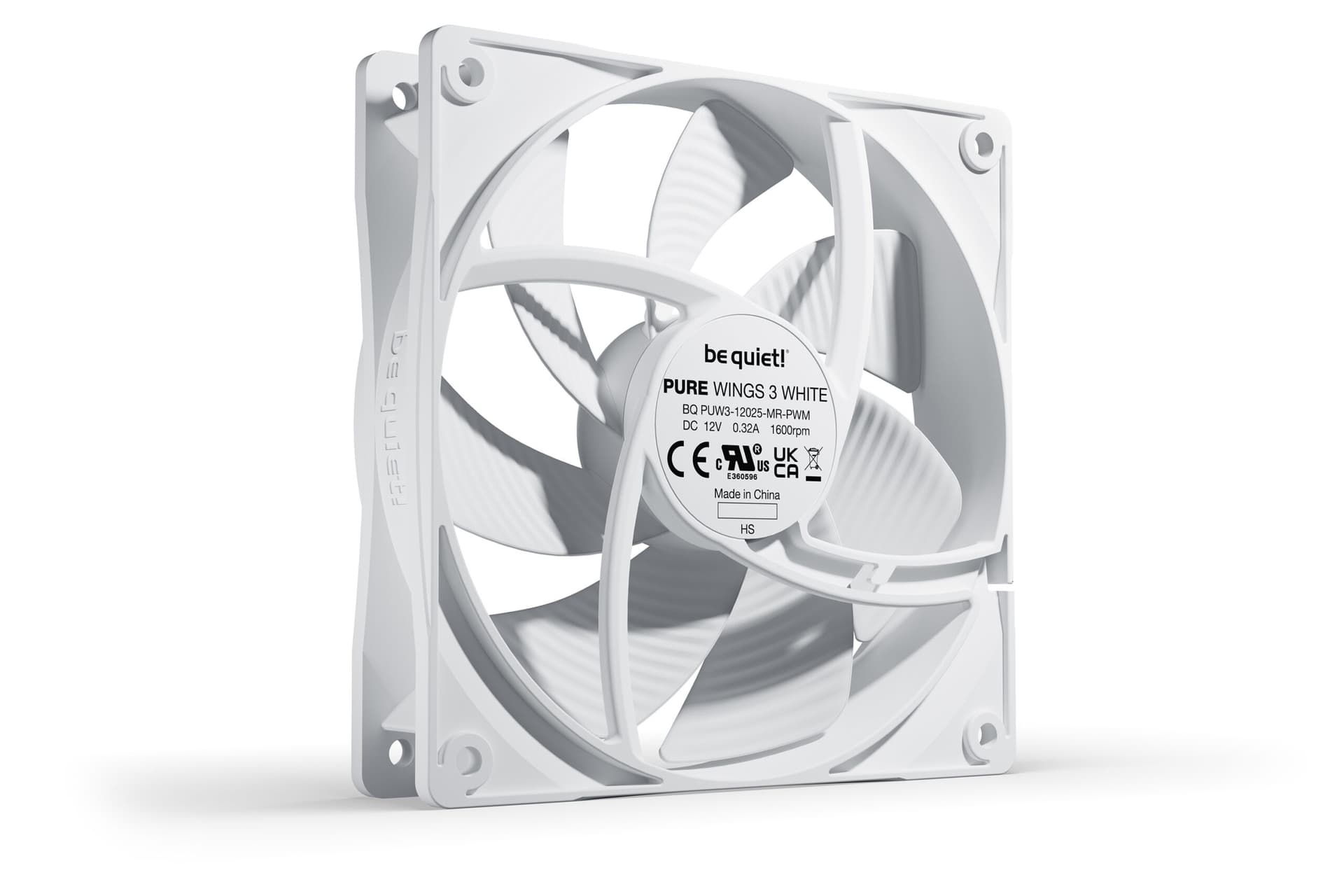 Ventilator be quiet! "PURE WINGS 3"120mm 1600 rpm, Rifle bearing, 4-pin PWM, alb, "BL110" — miniatură