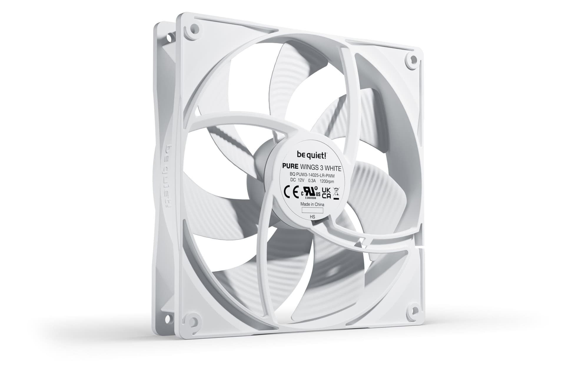 Ventilator be quiet! "PURE WINGS 3"140 mm 1200 rpm, Rifle bearing, 4-pin PWM, alb, "BL112" — miniatură