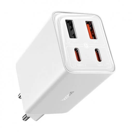 INCARCATOR RETEA Baseus GaN6 Pro, Quick Charge 65W, 2 x USB Type-C Output 5V/3A, 2 x USB (include cablu USB Type-C la USB Type-C de 100W), alb "P10162701213-00"-6932172644437 — miniatură