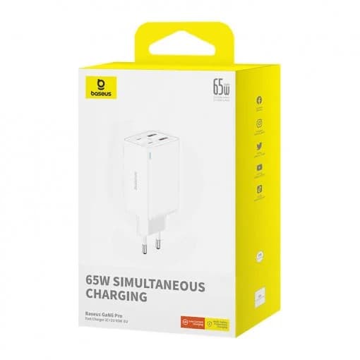 INCARCATOR RETEA Baseus GaN6 Pro, Quick Charge 65W, 2 x USB Type-C Output 5V/3A, 2 x USB (include cablu USB Type-C la USB Type-C de 100W), alb "P10162701213-00"-6932172644437 — miniatură