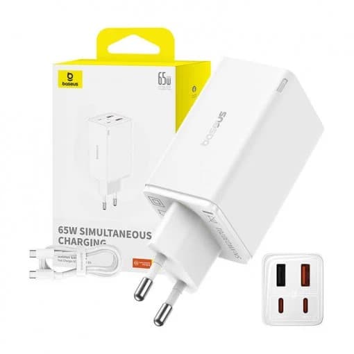 INCARCATOR RETEA Baseus GaN6 Pro, Quick Charge 65W, 2 x USB Type-C Output 5V/3A, 2 x USB (include cablu USB Type-C la USB Type-C de 100W), alb "P10162701213-00"-6932172644437 — miniatură