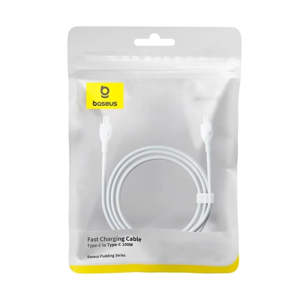 CABLU alimentare si date Baseus Pudding, Fast Charging Data Cable pt. smartphone, USB Type-C la USB Type-C 100W, 2m, alb "P10355702221-01" - 6932172634018 — miniatură