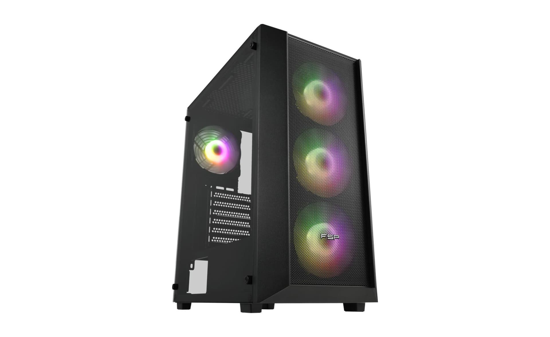 CARCASA FORTRON Middle Tower, ATX, "CMT218", fara sursa, USB 3.0 x 2, USB 2.0 x 1, RGB light bar, 120mm x 4 fan, HD-audio, negru, "POC0000214" — miniatură