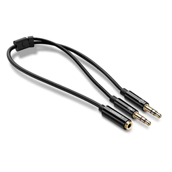 CABLU audio Ugreen, "AV140" stereo 2 x 3.5 mm jack (T) la 3.5 mm jack (M), 0.20 m, conectori auriti, negru "20898" - 6957303828982 — miniatură