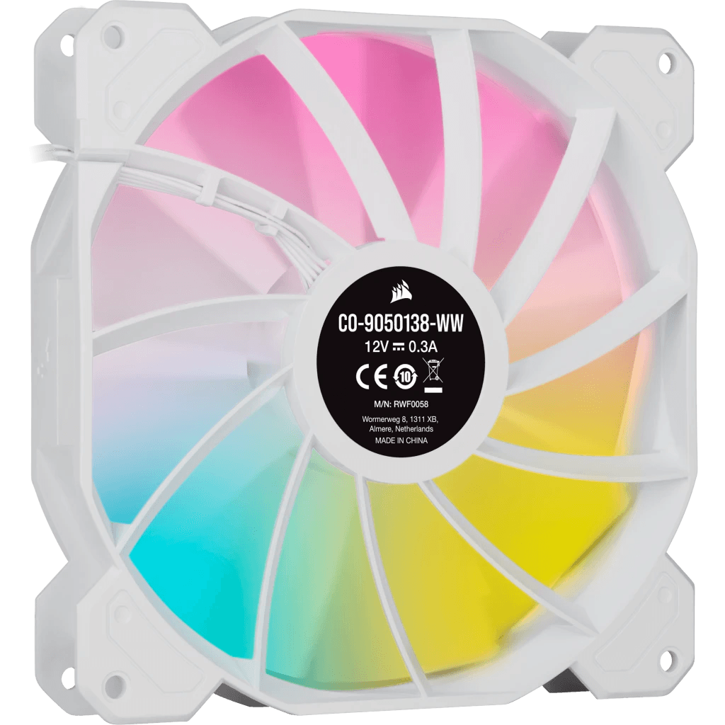 Ventilator Corsair iCUE SP140 RGB ELITE Performance 140mm PWM, kit 2 buc, include Lighting Node CORE, Alb "CO-9050139-WW" — miniatură