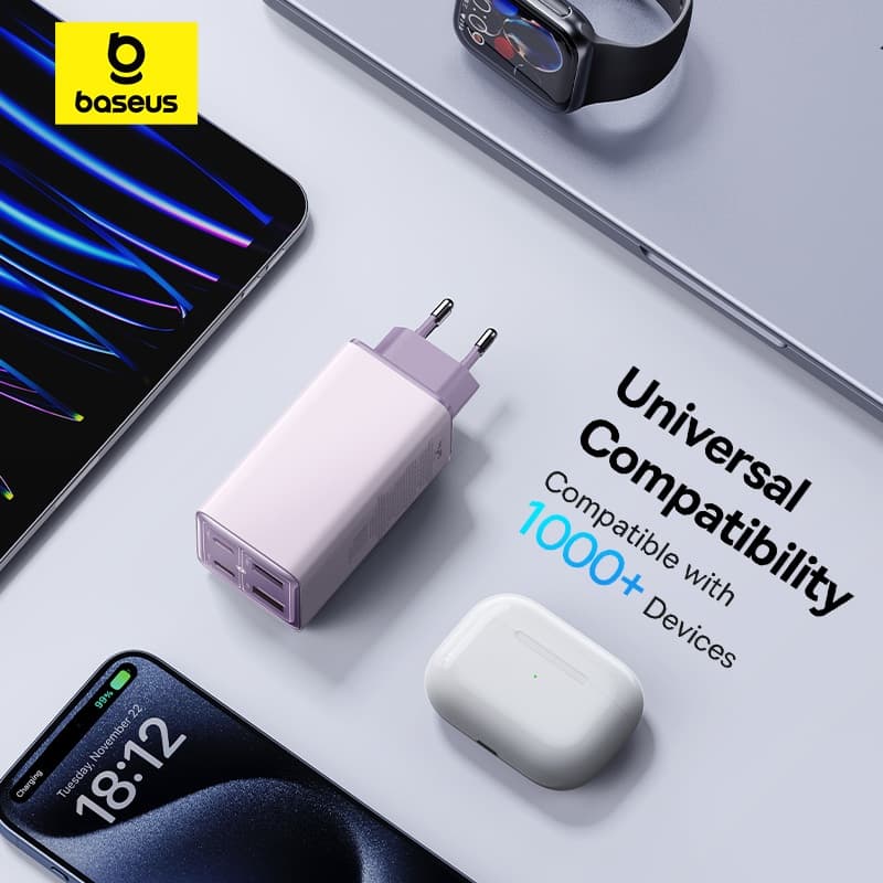 INCARCATOR RETEA Baseus GaN6 Pro, Quick Charge 100W, 2 x USB Type-C Output 5V/3A, 2xUSB (include cablu USB Type-C la USB Type-C de 100W), mov "P10162705532-00"-6932172644475