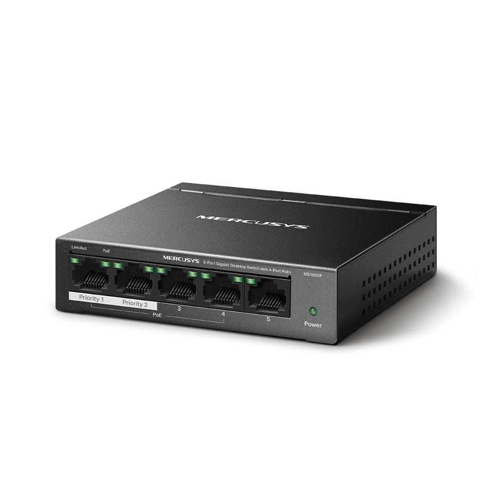 SWITCH PoE MERCUSYS 5 porturi din care 4-Port PoE+, metalic "MS105GP" — miniatură