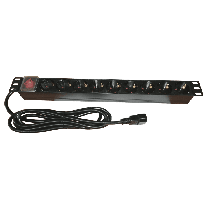 Bara alimentare aluminiu / PDU, 19 inch, 9 prize Schuko, 16A, 3500W, 3x1.5, 3m, stecher C14 - EMTEX "PDU9K-C14"