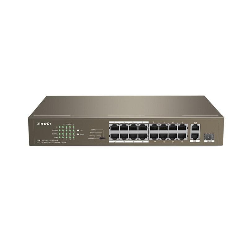 SWITCH PoE Tenda fara management 18 porturi (16 x FE PoE, 2 x SFP) IEEE 802.3at/af, carcasa metalica, rackabil "TEF1118P-16-150W"